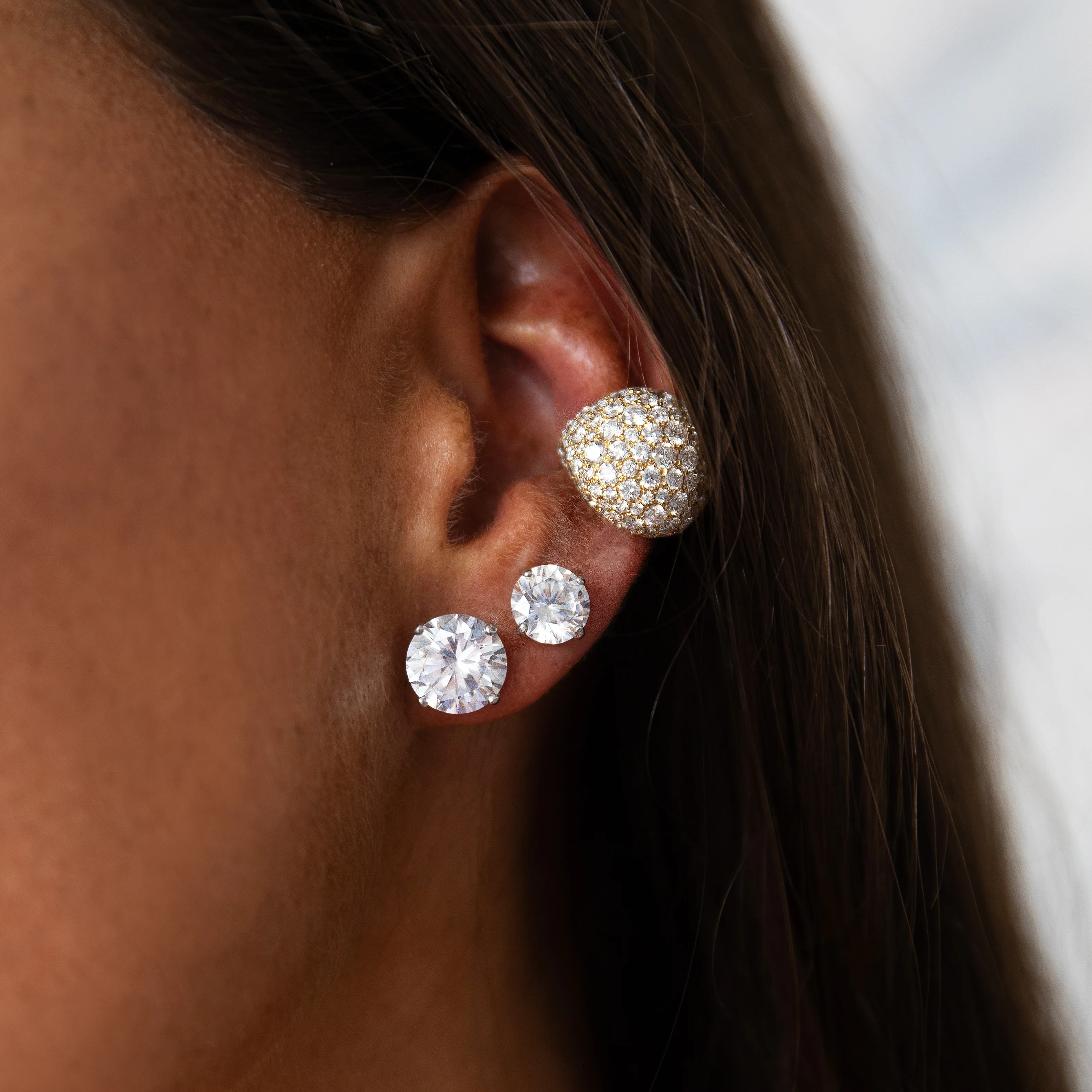 14K Faux Diamond Stud Earrings - Image 3
