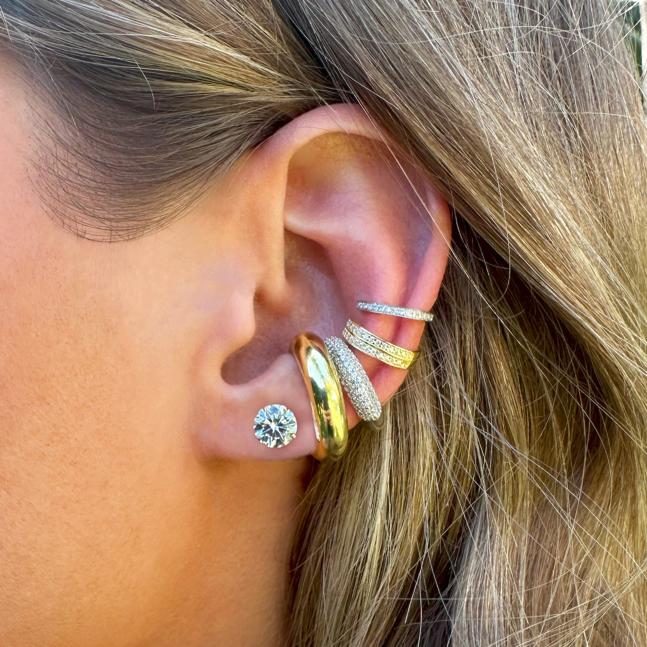 14K Faux Diamond Stud Earrings - Image 4