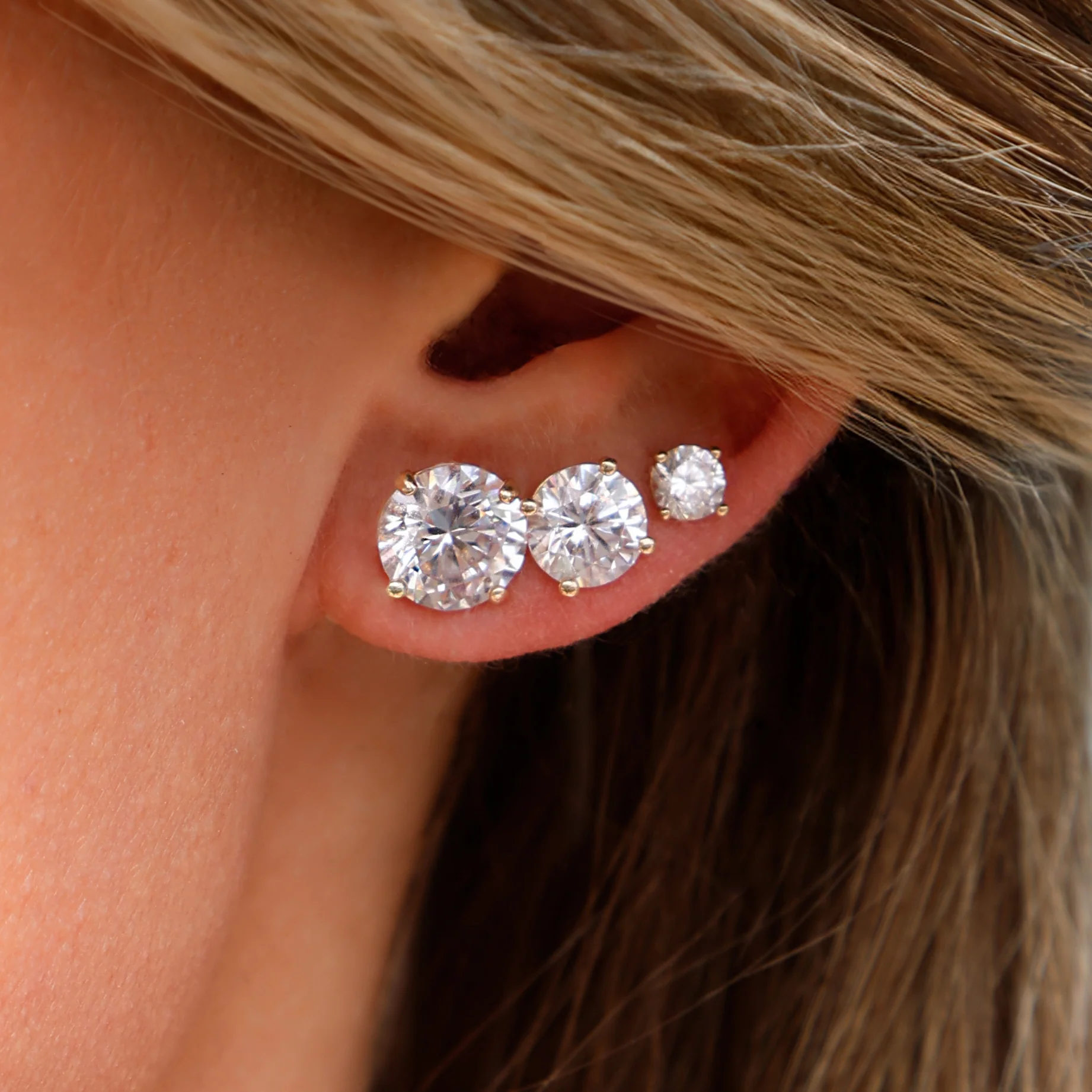 14K Faux Diamond Stud Earrings - Image 7