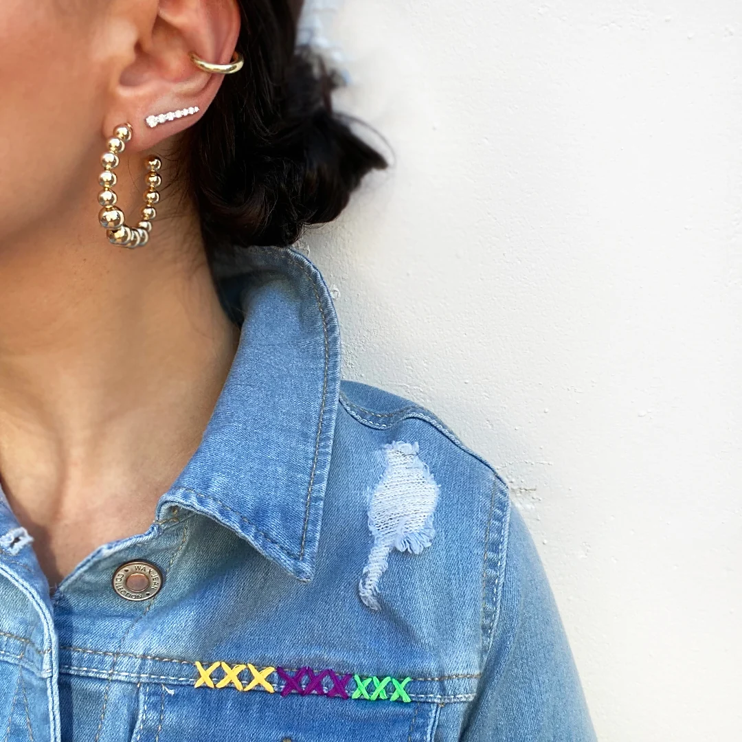 Medium Beaded Hoop Earrings - Image 3