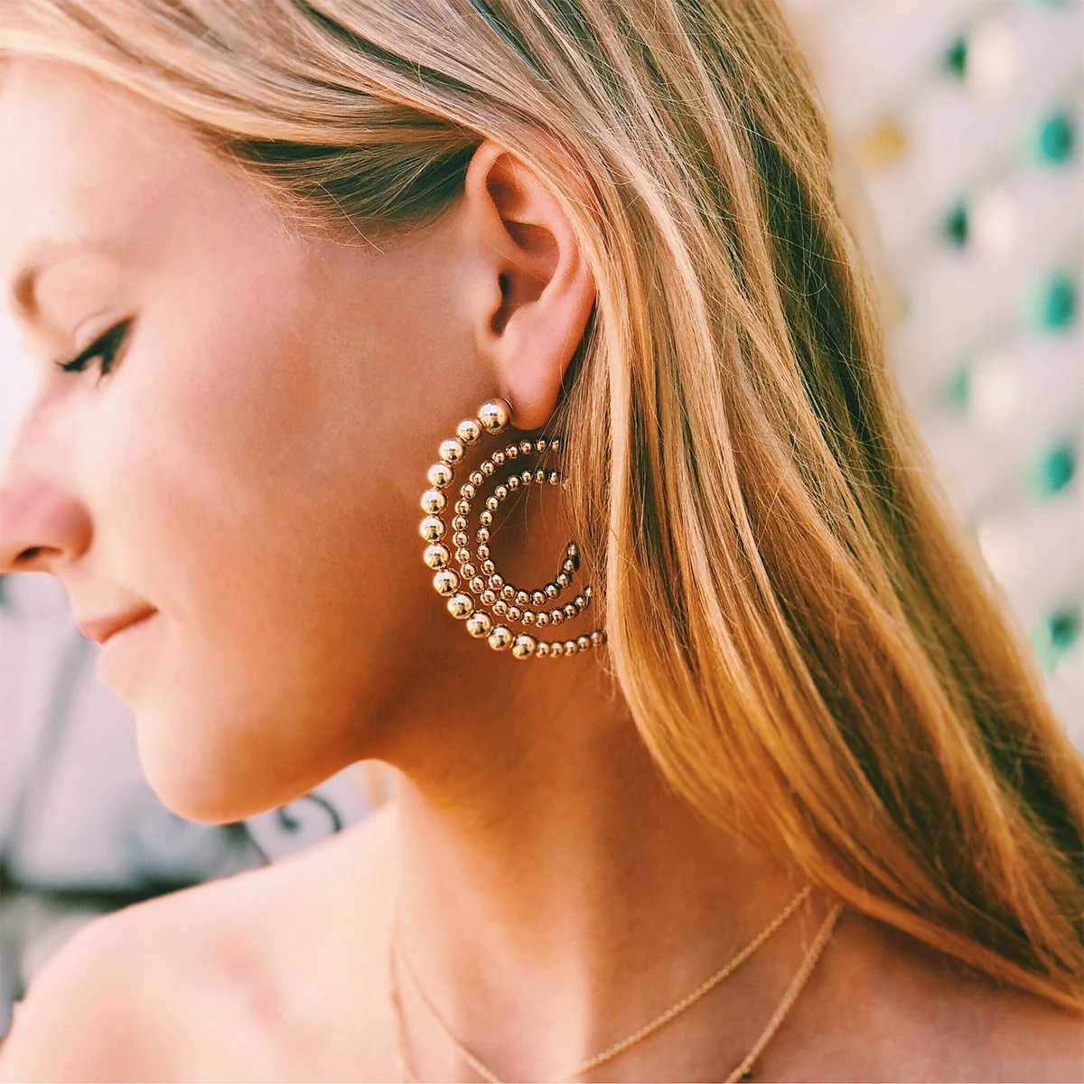 Beaded Spiral Hoop Earrings - Image 2
