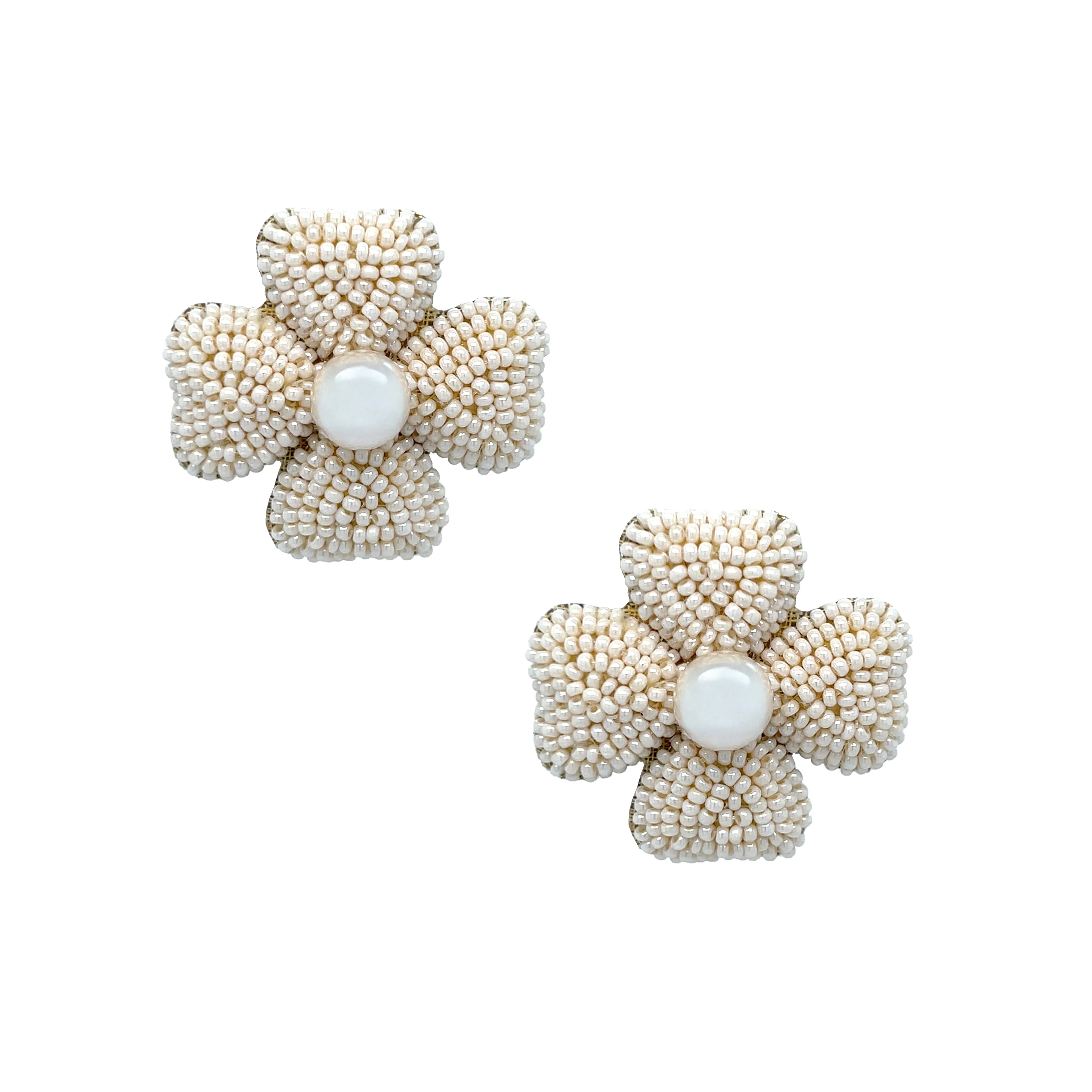 Beaded Flower Clip On Earrings