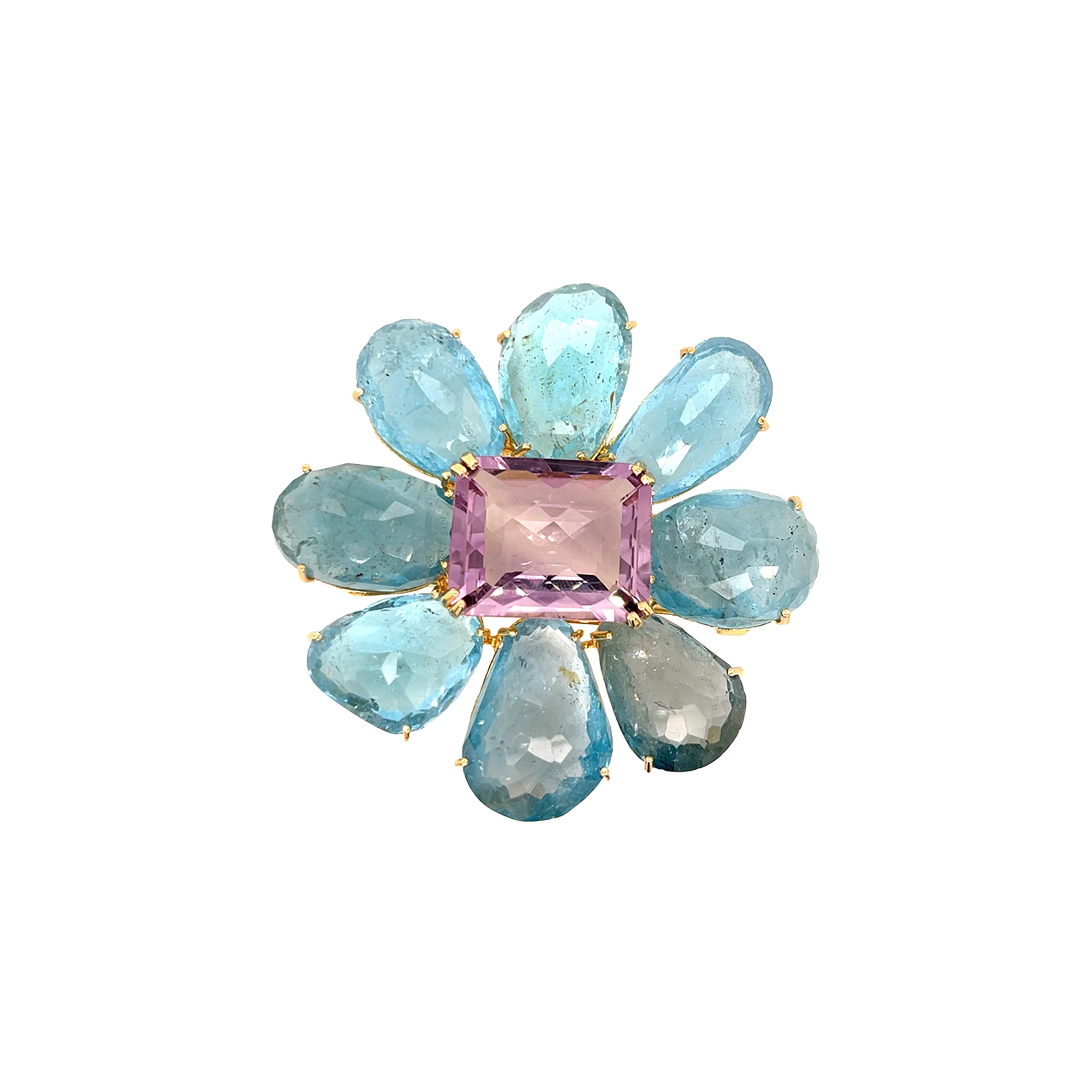Blue Topaz & Amethyst Flower Brooch