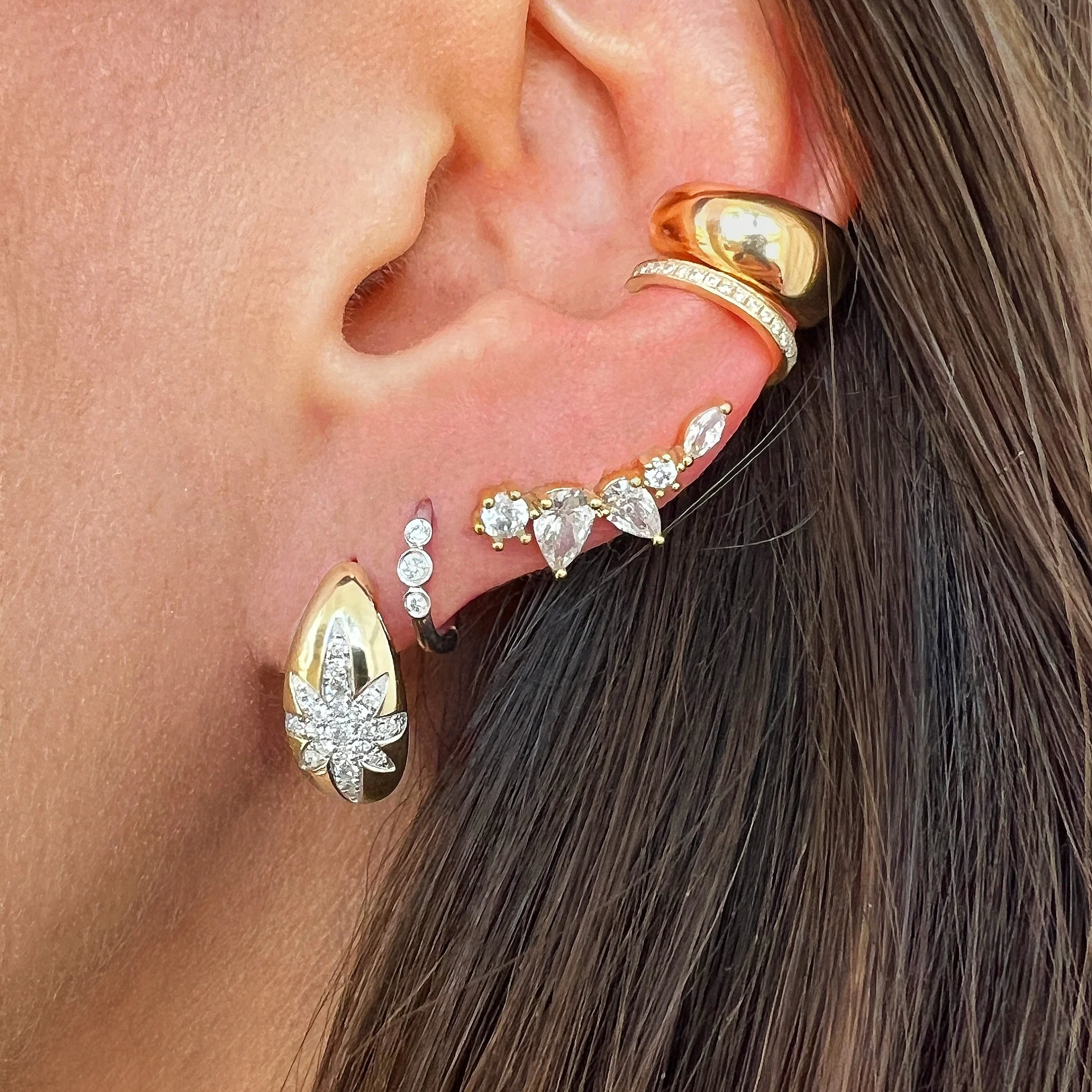 Diamond Bezel Huggie Earrings - Image 2