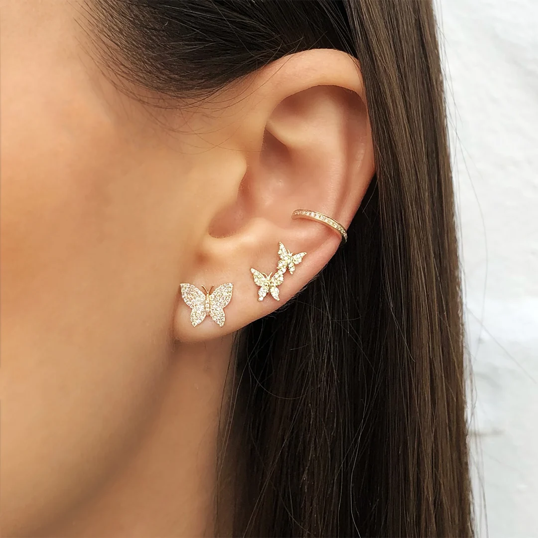 Diamond Butterfly Stud Earrings - Image 2
