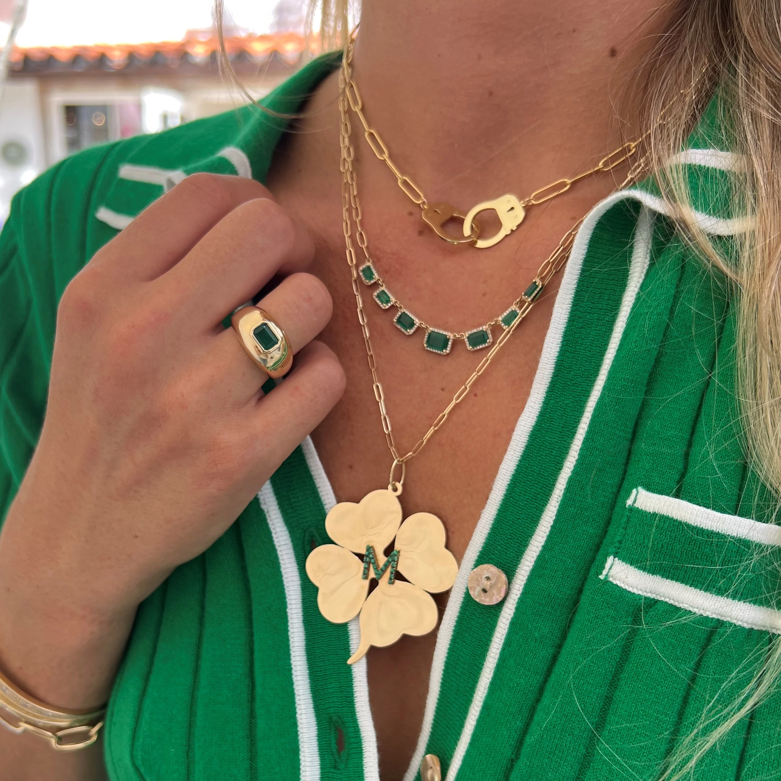 Emerald Initial Clover Necklace - Image 3