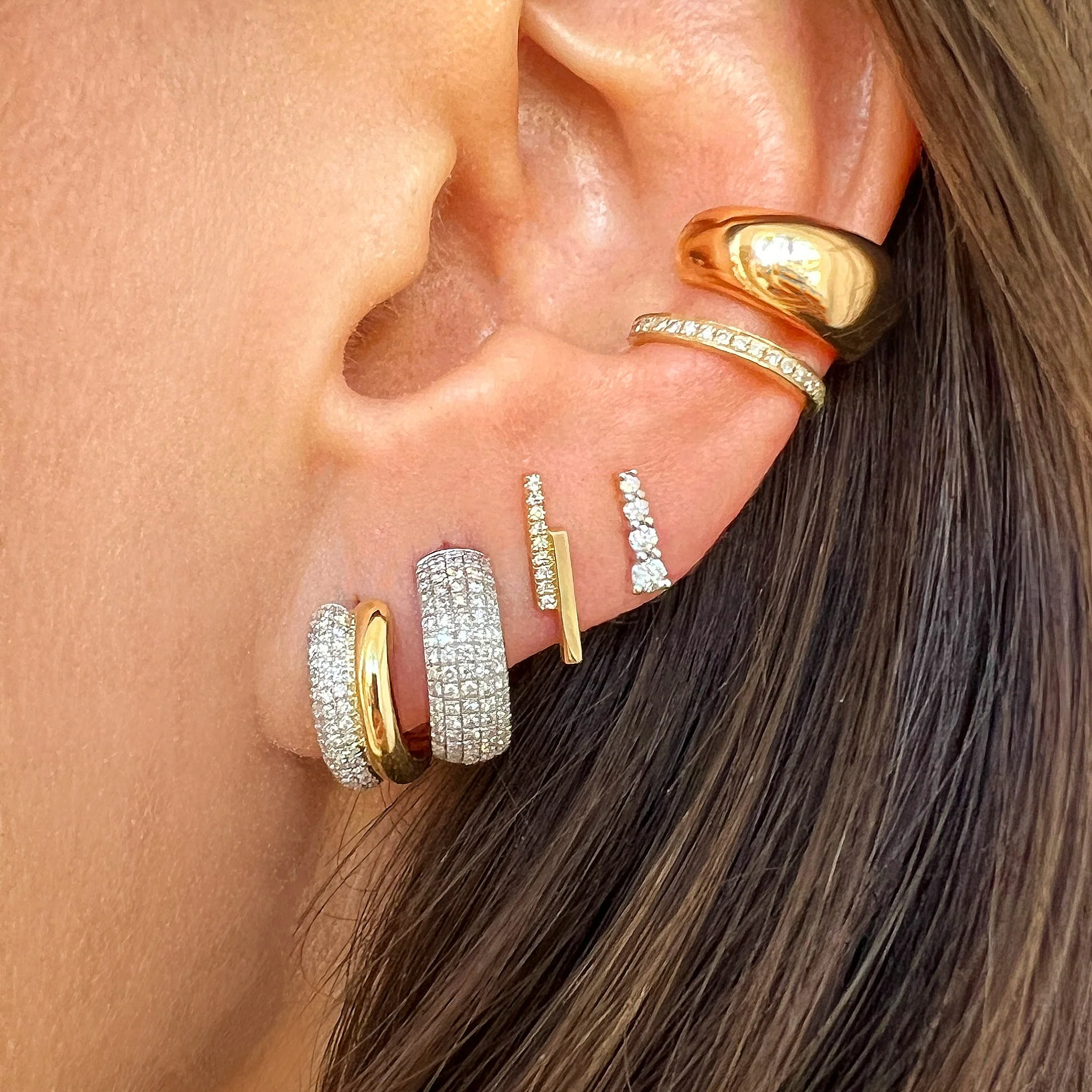 Diamond Bar Stud Earrings - Image 2