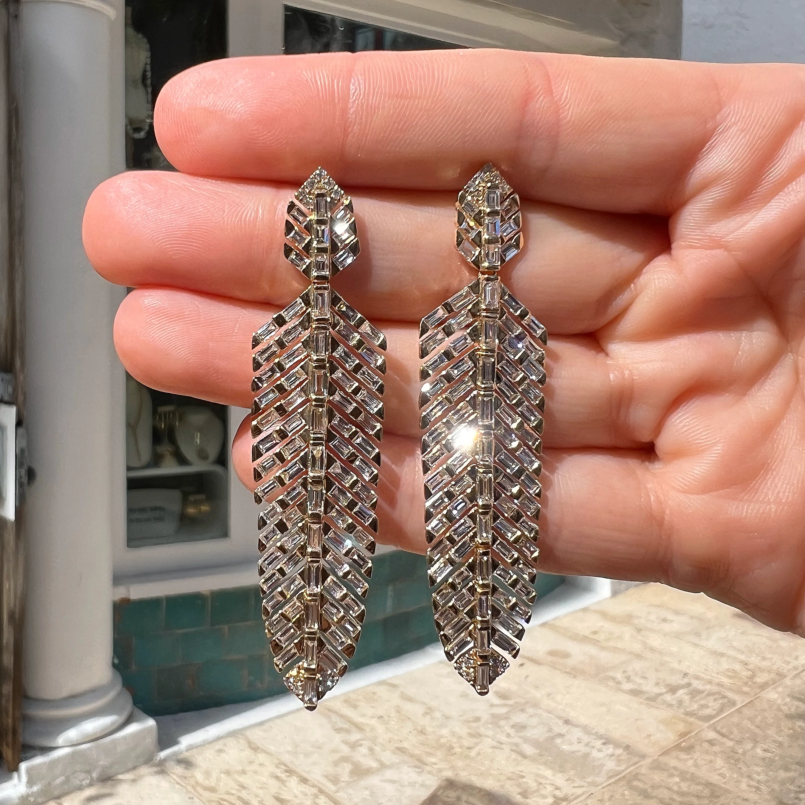 Diamond Feather Earrings - Image 3