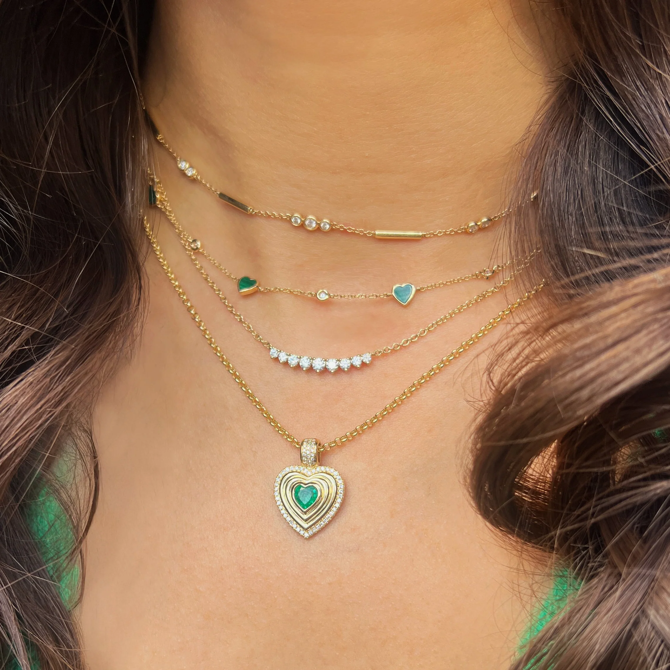 Diamond & Malachite Heart Necklace - Image 2