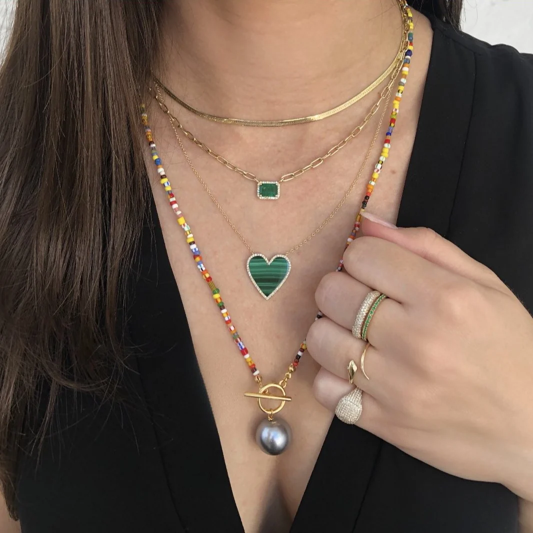 Diamond & Malachite Heart Necklace - Image 2