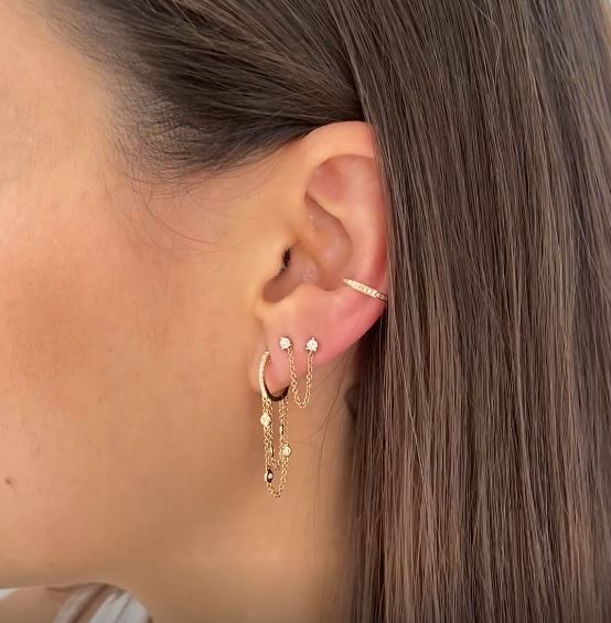 Diamond Stud Chain Earrings - Image 4