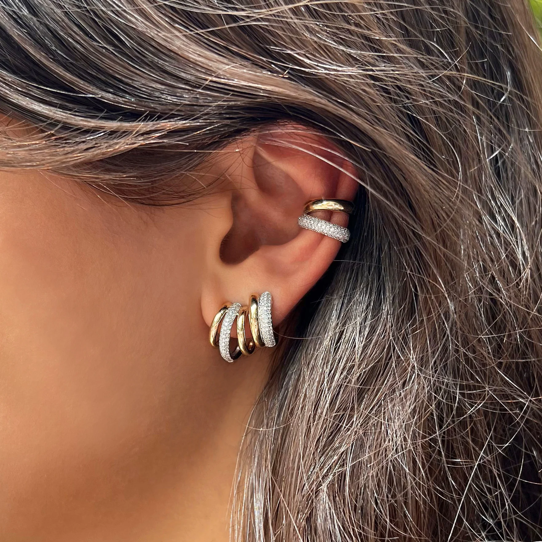 Diamond Two Band Hoop Earrings - Image 2