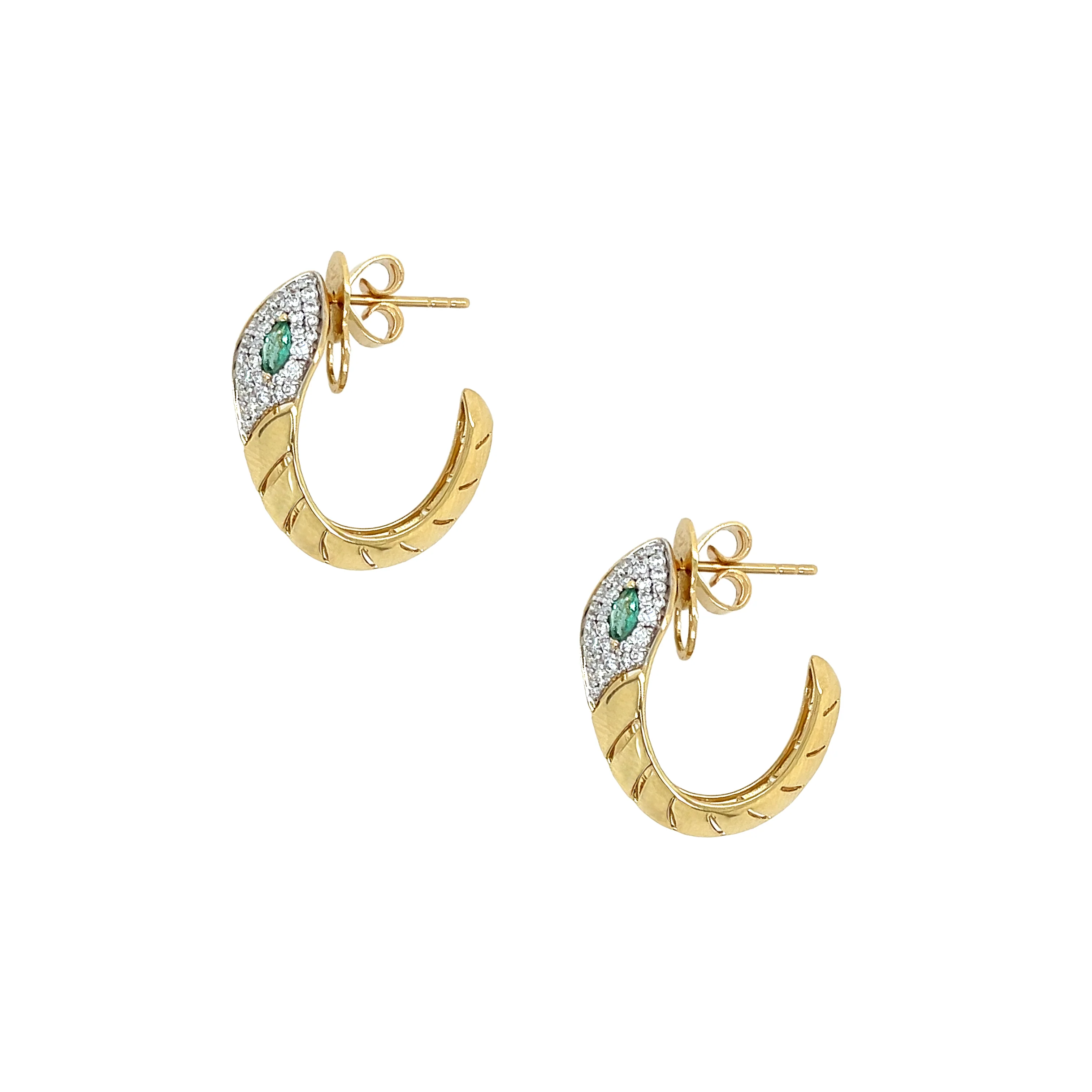 Emerald & Diamond Snake Hoop Earrings