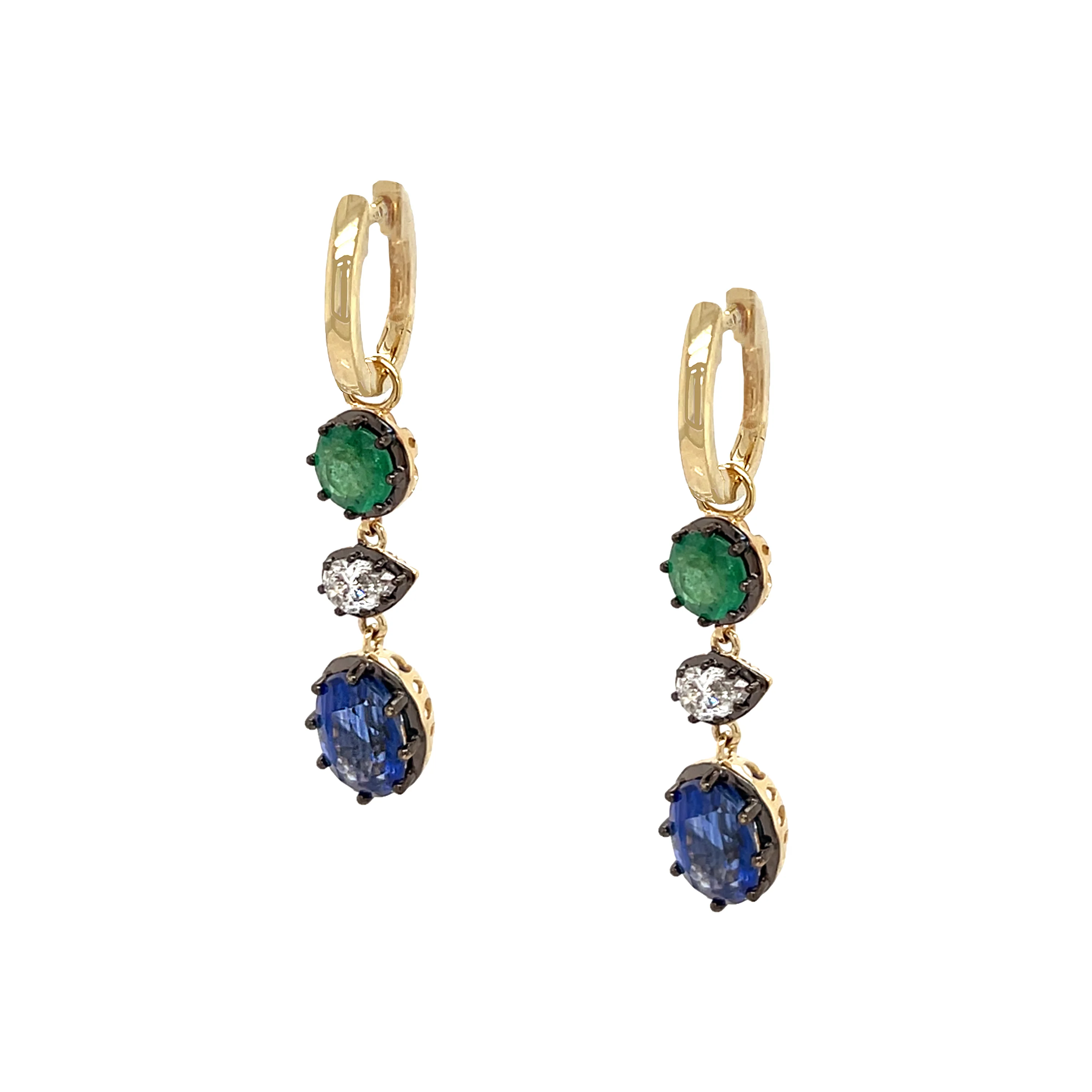 Emerald, Kyanite, & Diamond Drop Earrings