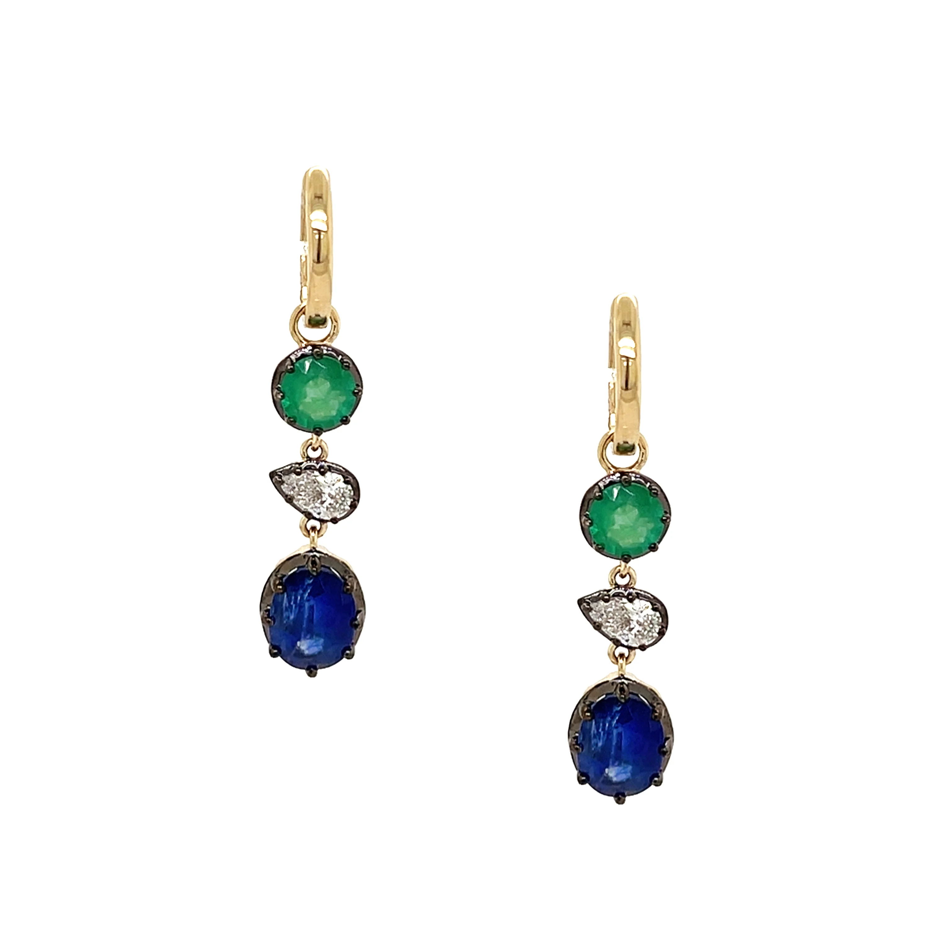 Emerald, Kyanite, & Diamond Drop Earrings - Image 3