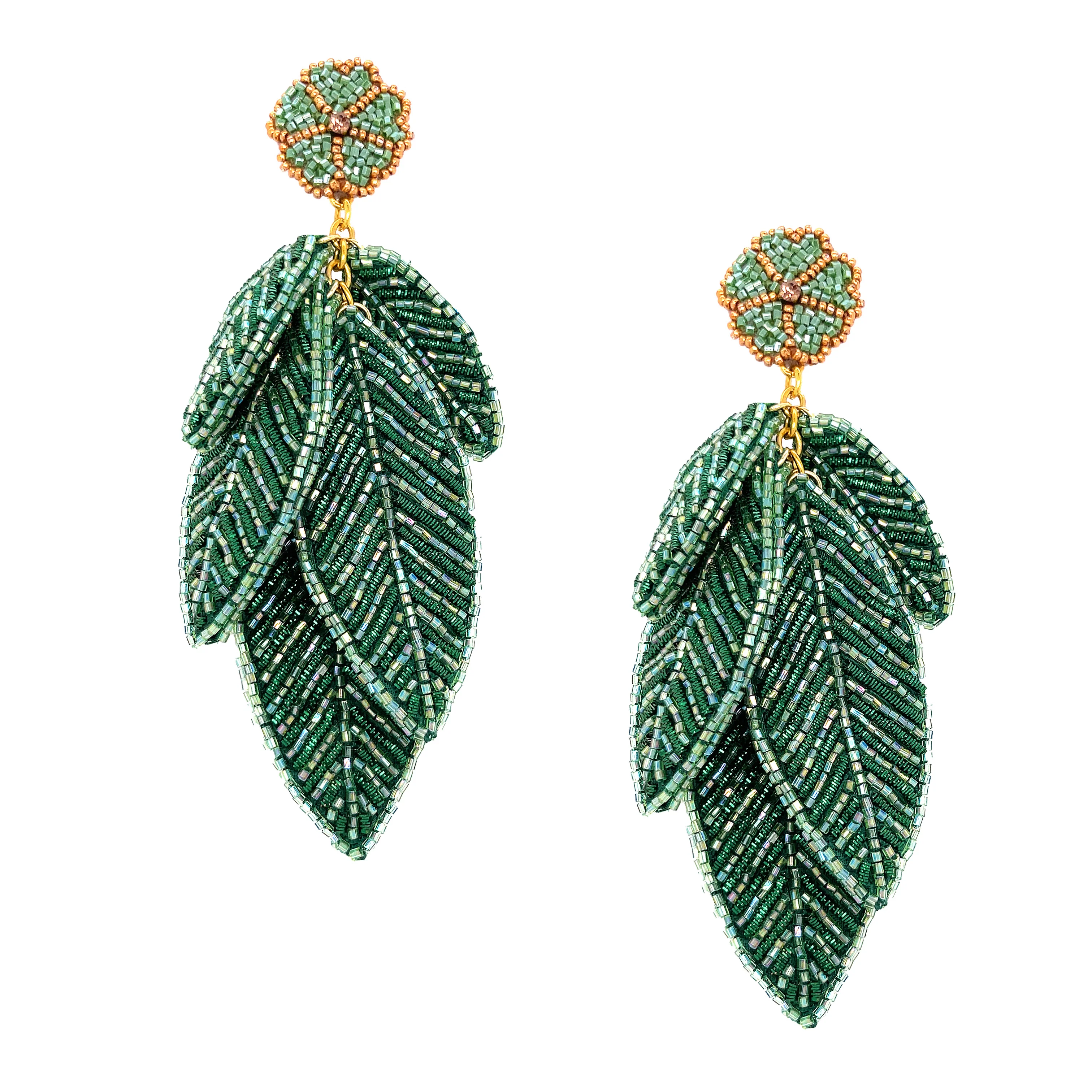 Green Leaf Clip On Earrings