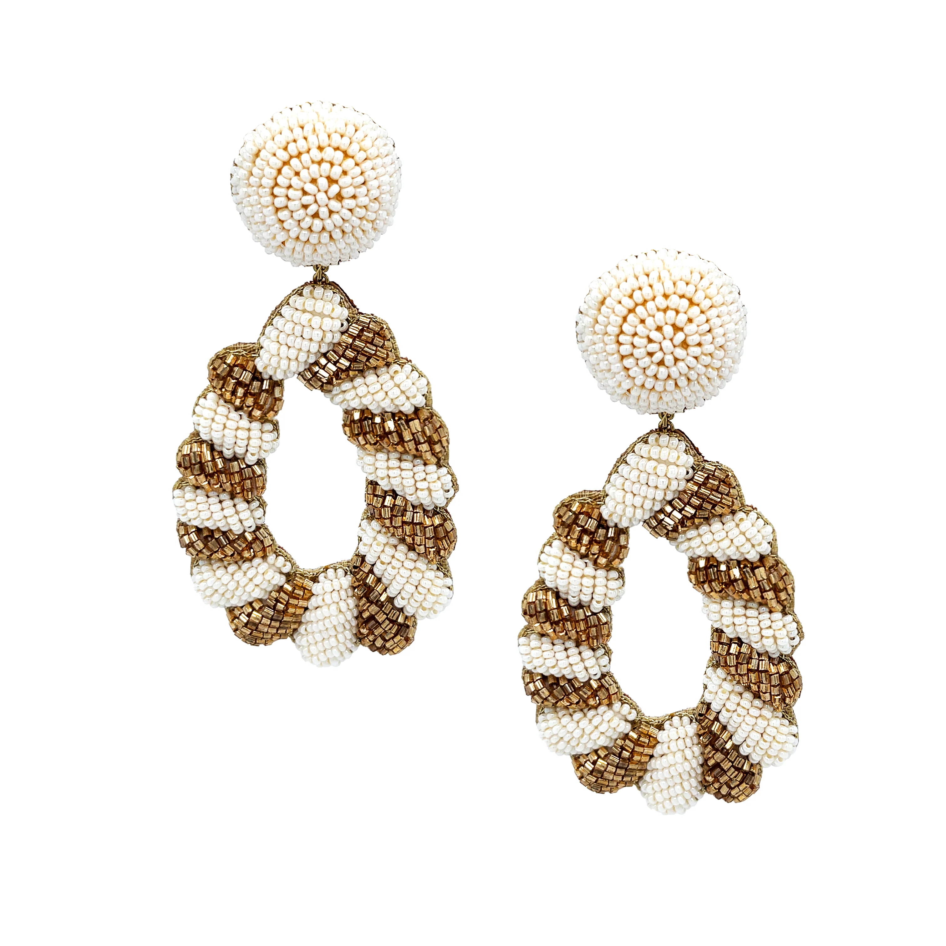 Ivory Beaded Clip-On Earrings