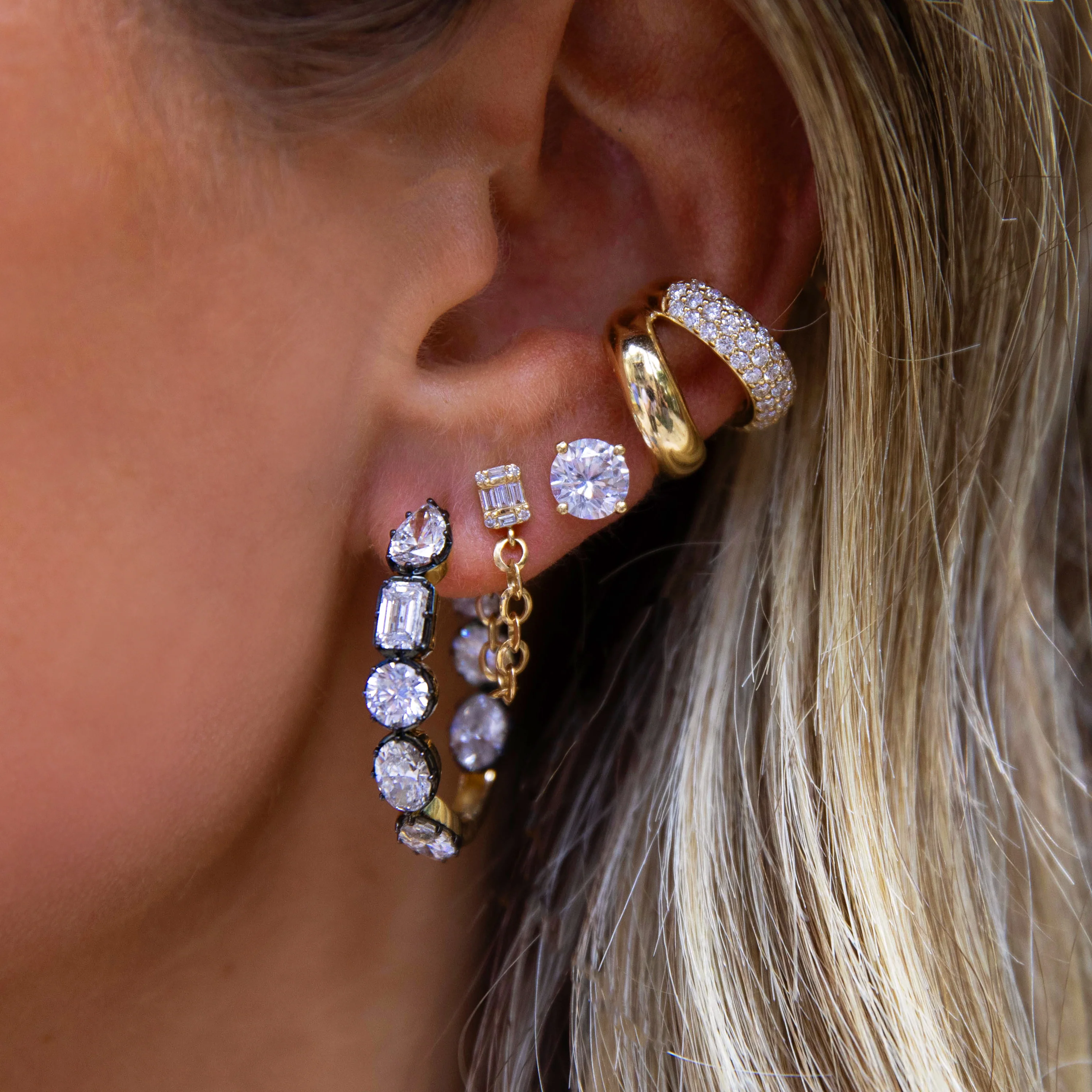 Lab Diamond Multi Shape Hoop Earrings - Image 2