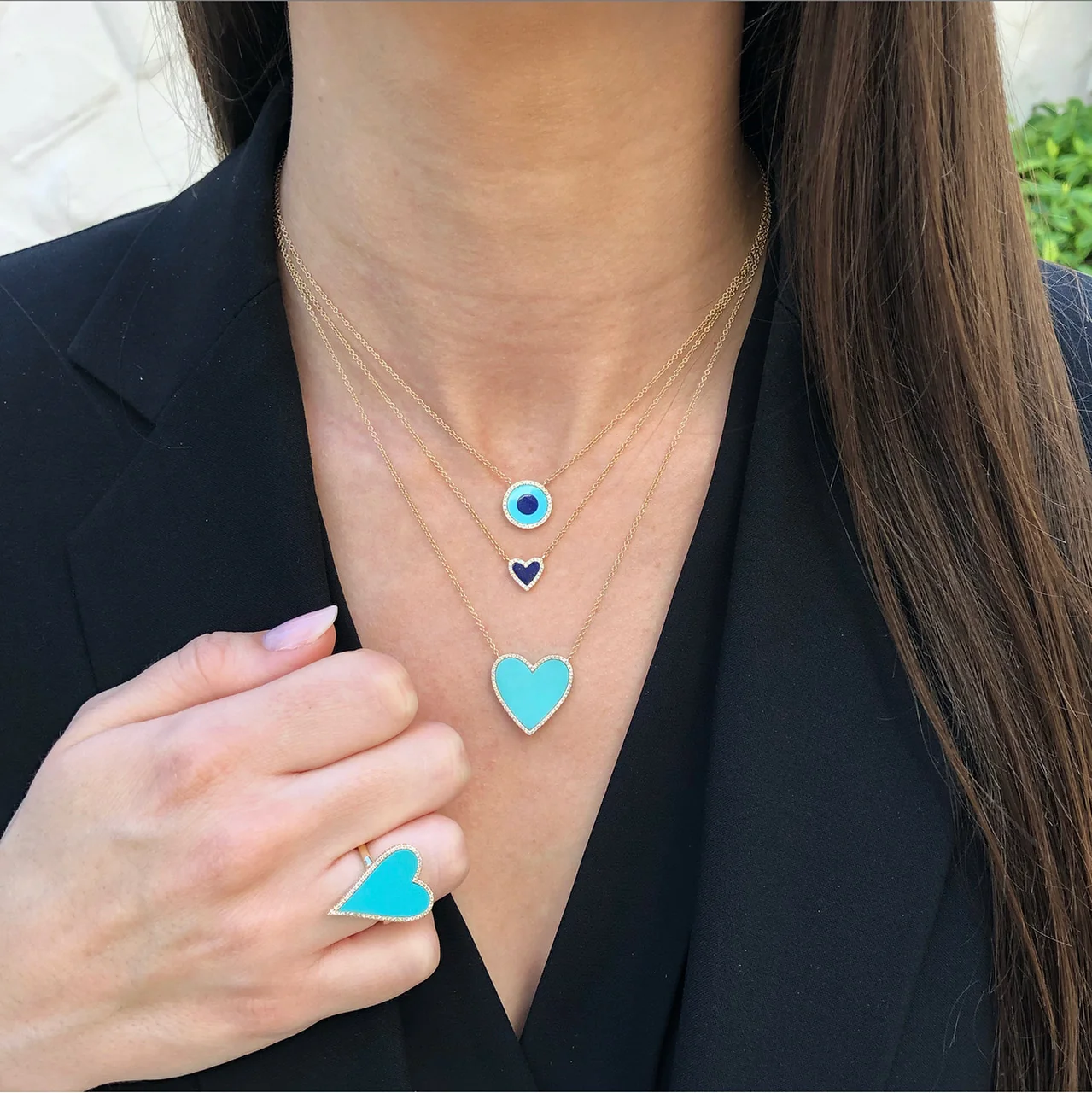 Diamond & Lapis Heart Necklace - Image 2