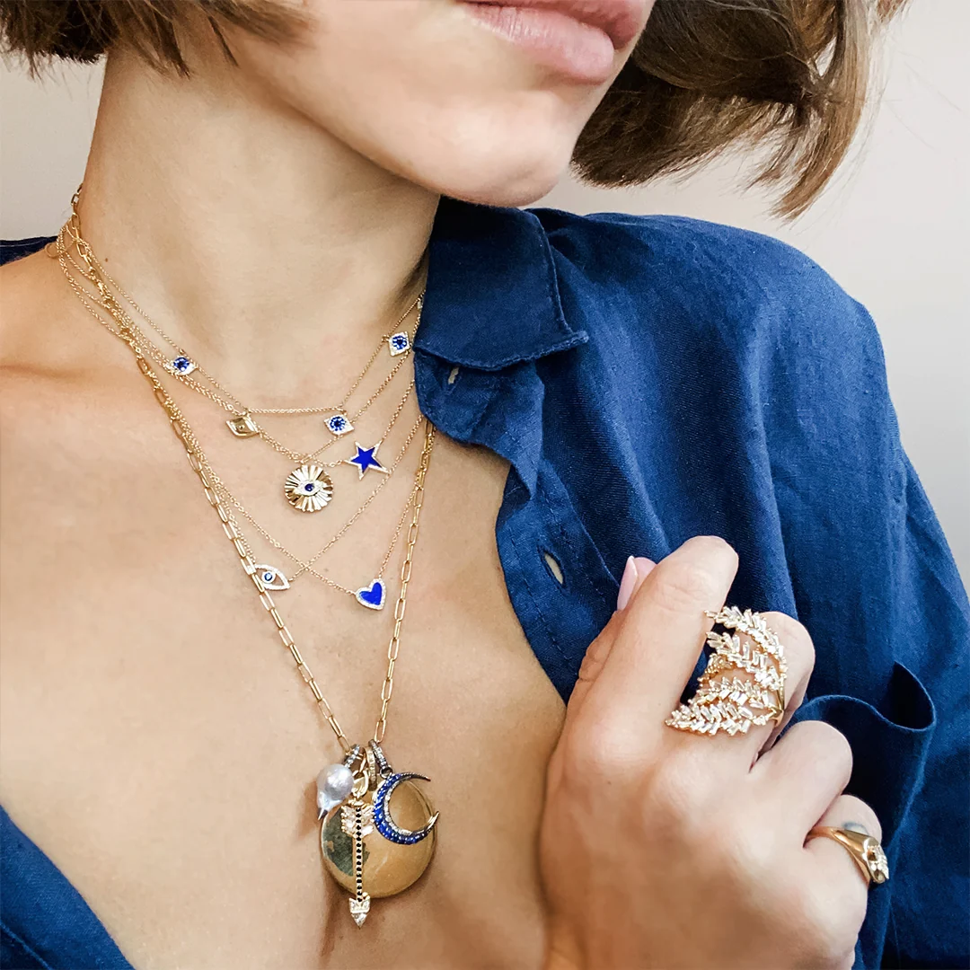 Diamond & Lapis Heart Necklace - Image 4