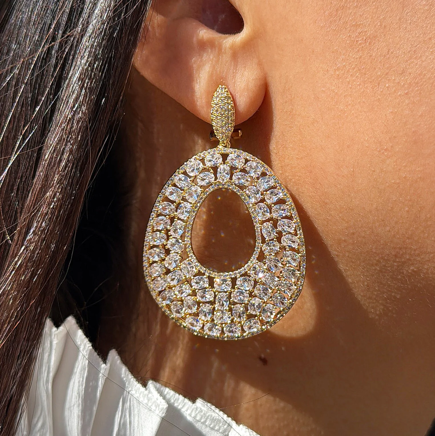 Oval Halo Drop Earrings - Image 2