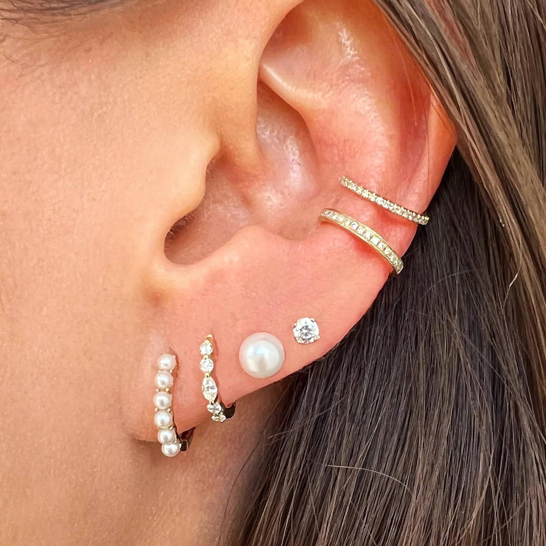 Pearl Huggie Earrings - Image 2