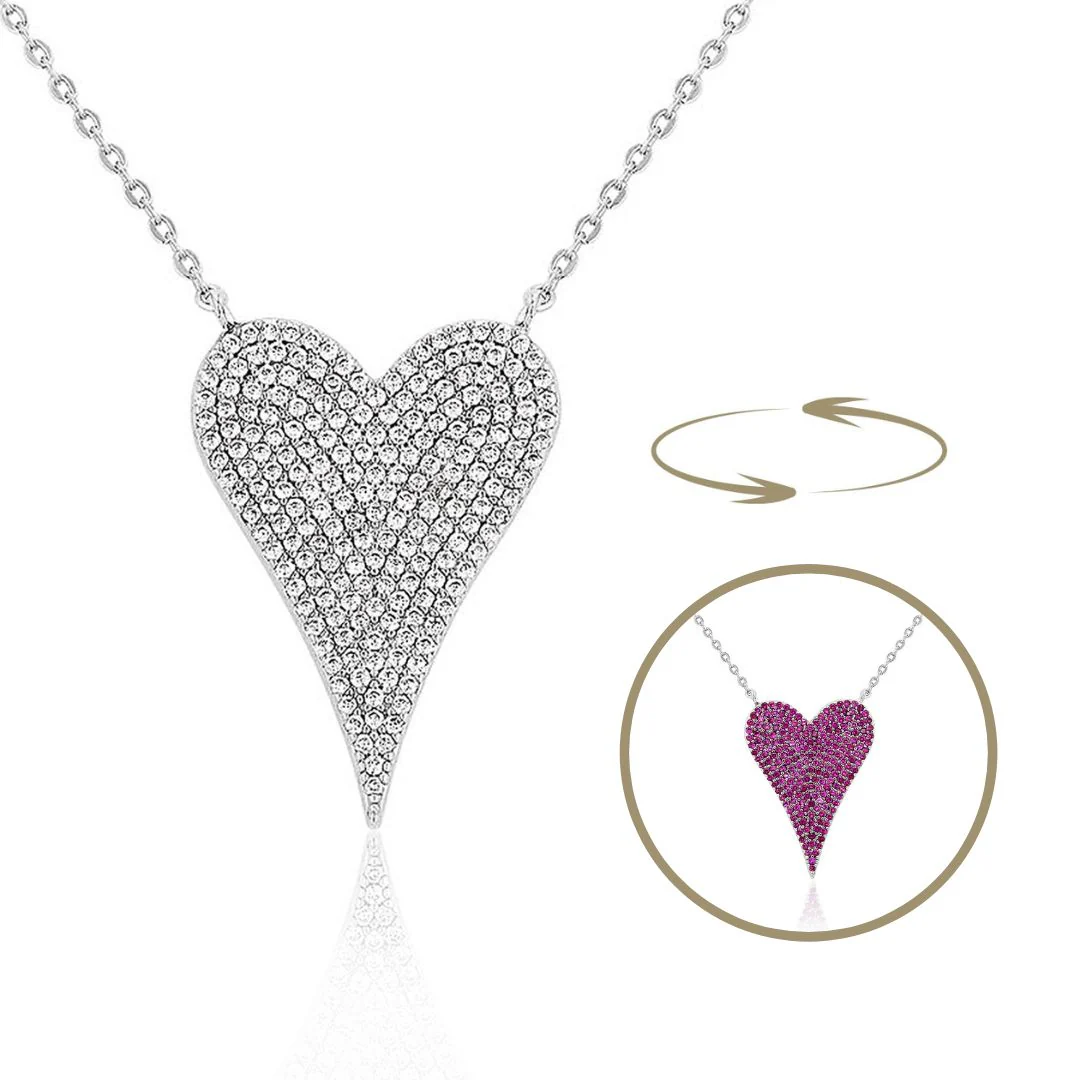 Pink & Clear Reversible Heart Necklace - Image 5