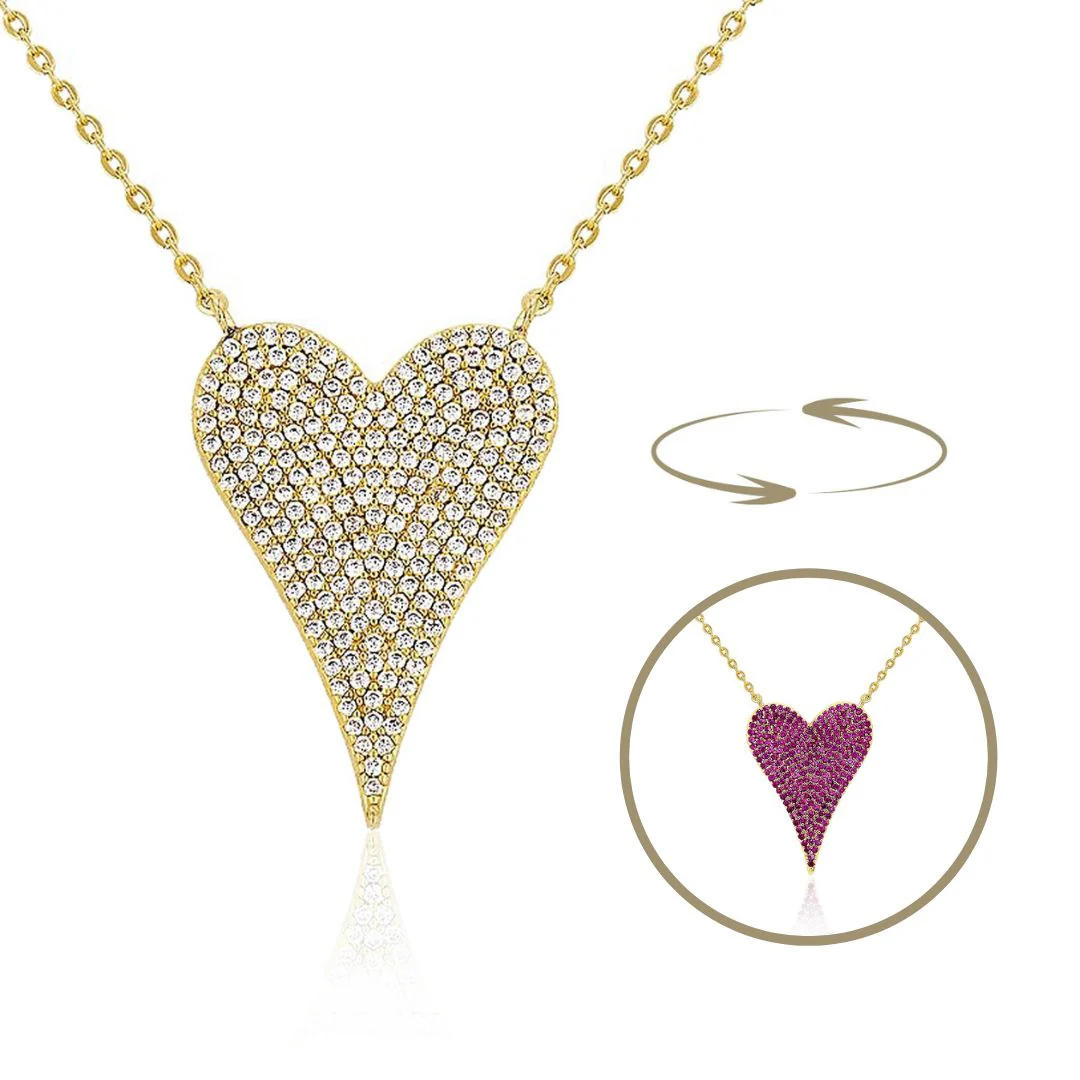 Pink & Clear Reversible Heart Necklace - Image 5