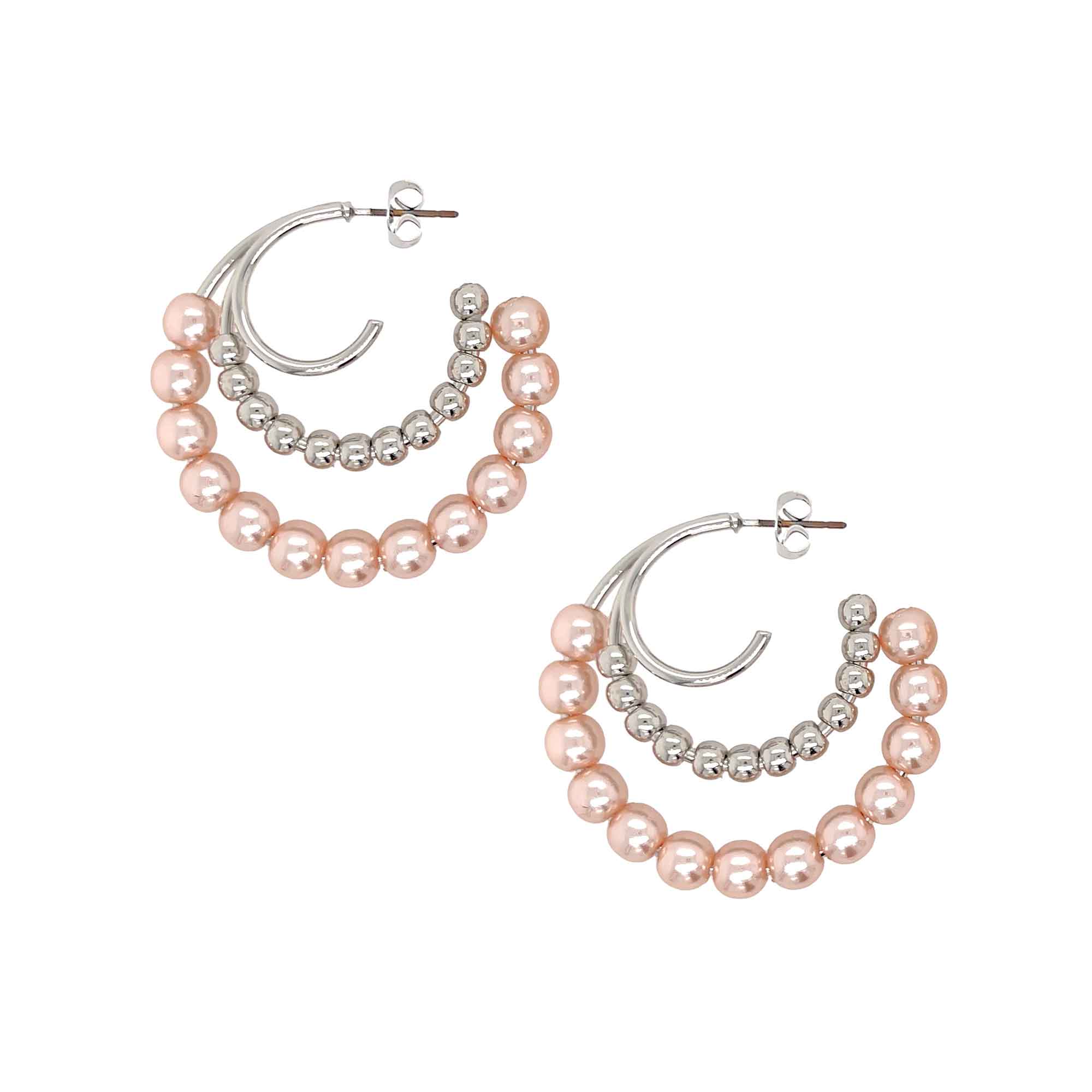 SALE Pink & White Beaded Triple Hoop Earrings
