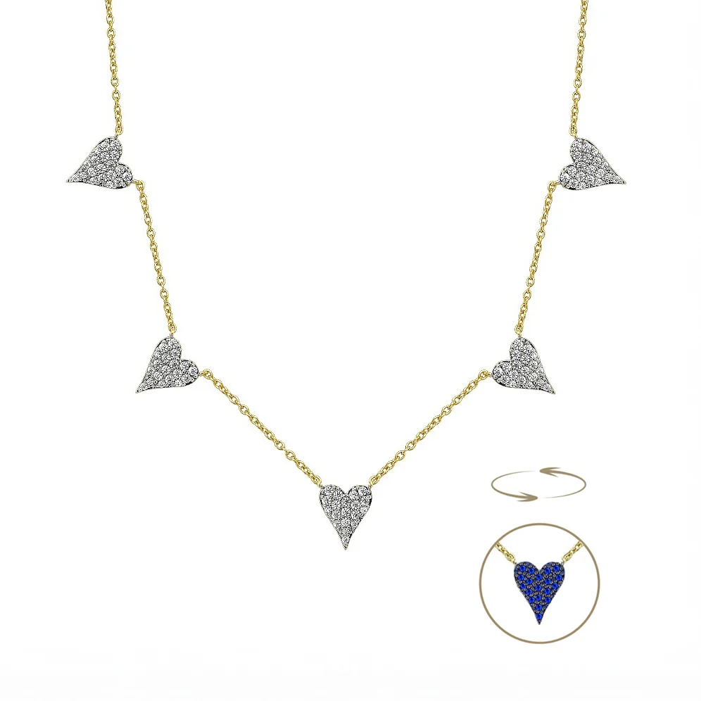 Reversible 5 Heart Station Necklace