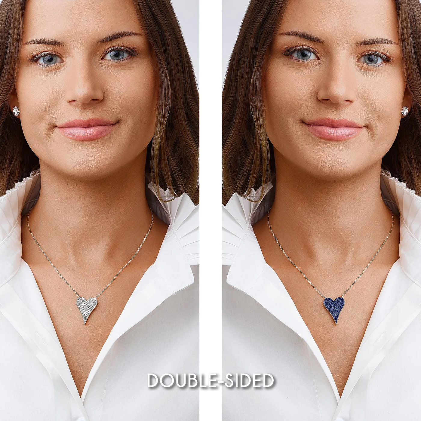 Blue & Clear Reversible Heart Necklace - Image 2