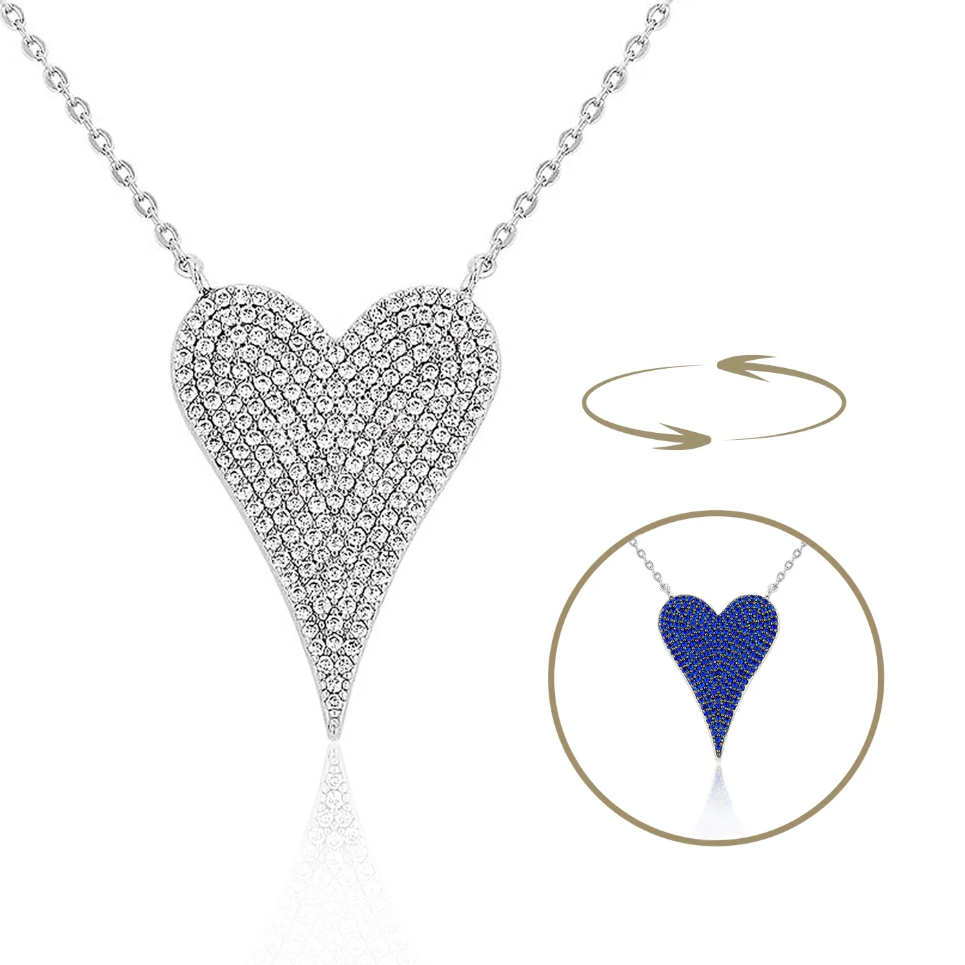 Blue & Clear Reversible Heart Necklace - Image 3