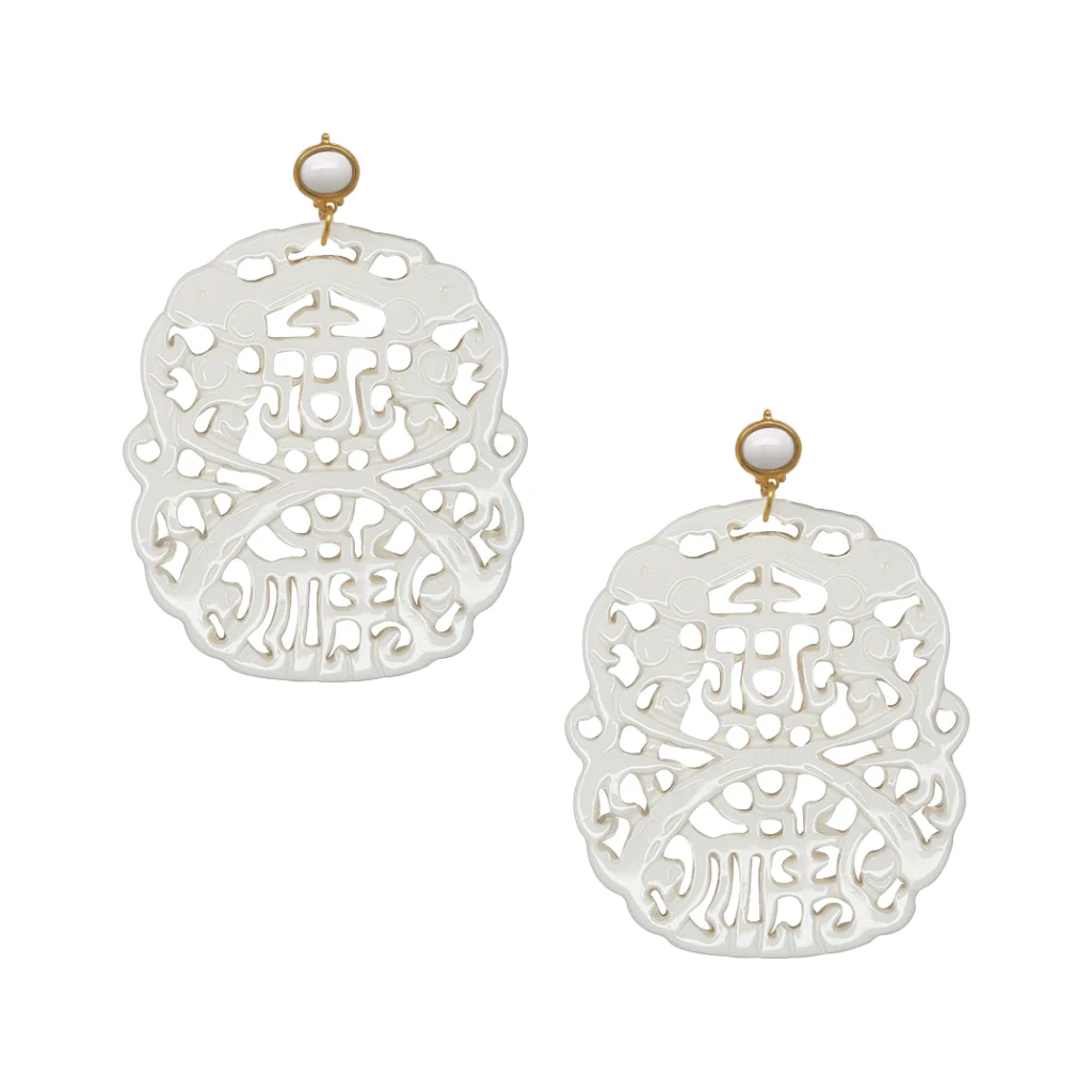 White Filigree Clip On Earrings