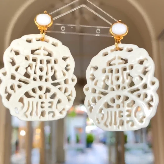 White Filigree Clip On Earrings - Image 2